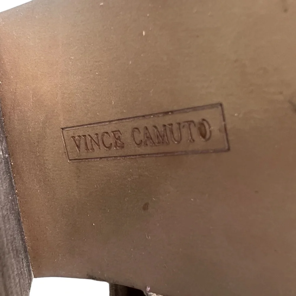 Vince Camuto Brown Leather Kyleena Block Heel Peep Toe Ankle Boots Size 6 Womens